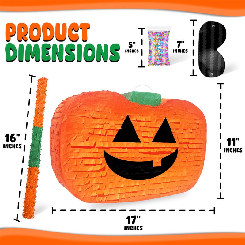 Jergrim Halloween Pumpkin PiÃ±ata 4-piece set 17"x10" Perfect for Halloween Party Decorations, Photo Prop, Jack-O'-Lanthern, October Birthday, Funny, Scary and Spooky, Fits candy/favors - Image 3